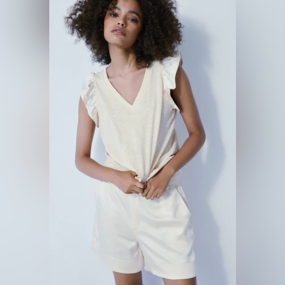 MELISSA NEPTON Cream Ribbed Top